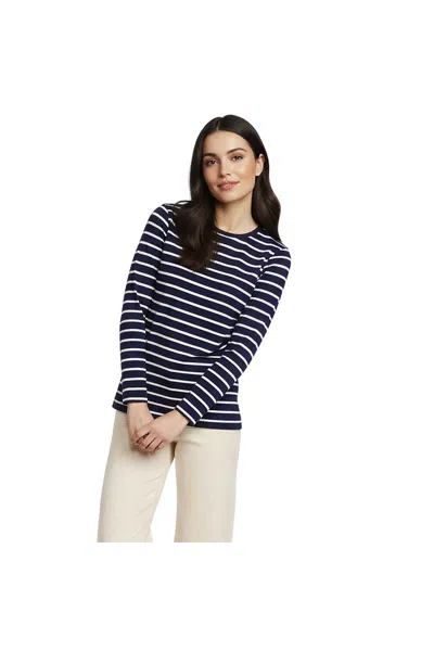 Lands' End Supima Cotton Long Sleeve Crewneck T-shirt In Blue