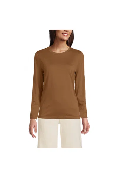 Lands' End Supima Cotton Long Sleeve Crewneck T-shirt In Brown