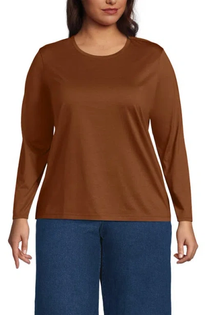 Lands' End Supima Cotton Long Sleeve Crewneck T-shirt In Rich Ginger Brown