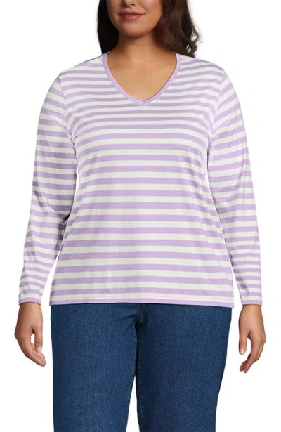 Lands' End Supima Cotton Long Sleeve V-neck T-shirt In Pink
