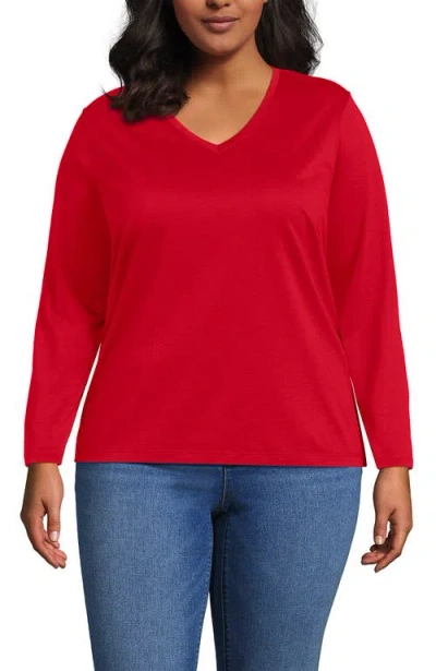 Lands' End Supima Cotton Long Sleeve V-neck T-shirt In Red