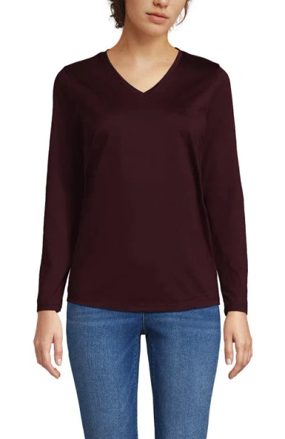 Lands' End Relaxed Supima Cotton Long Sleeve V-neck T-shirt In Burgundy