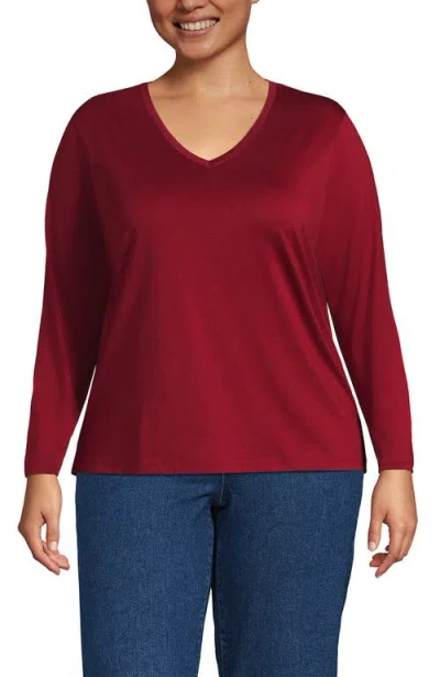 Lands' End Supima Cotton Long Sleeve V-neck T-shirt In Burgundy