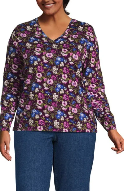 Lands' End Supima Cotton Long Sleeve V-neck T-shirt In Multi