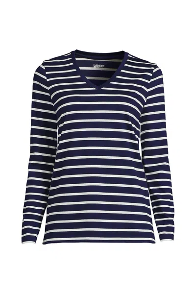 Lands' End Supima Cotton Long Sleeve V-neck T-shirt In Blue