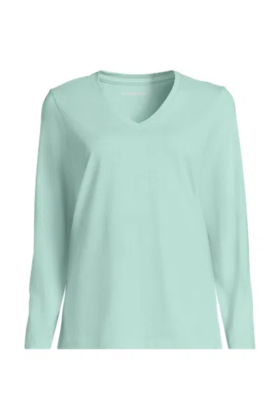 Lands' End Supima Cotton Long Sleeve V-neck T-shirt In Blue