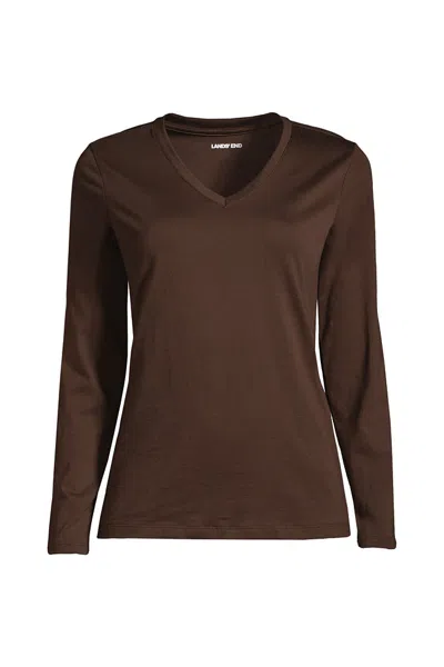 Lands' End Supima Cotton Long Sleeve V-neck T-shirt In Brown