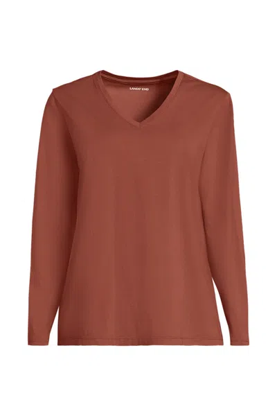 Lands' End Supima Cotton Long Sleeve V-neck T-shirt In Brown