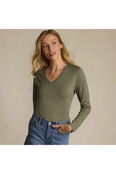 Lands' End Supima Cotton Long Sleeve V-neck T-shirt In Green