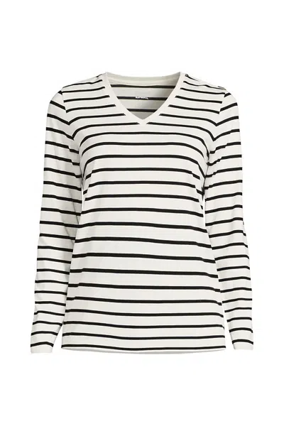 Lands' End Supima Cotton Long Sleeve V-neck T-shirt In White
