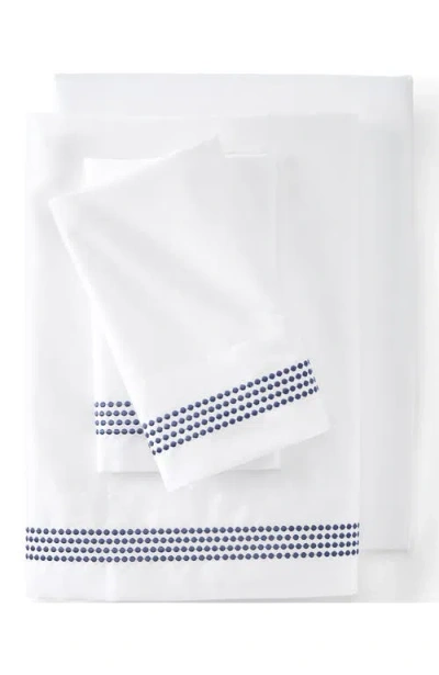 Lands' End Supima Cotton No Iron Sateen Embroidered Pillowcases In Dusk Indigo Sky Dots