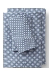 Lands' End Supima Cotton No Iron Sateen Printed Pillowcases In Ivory/mariner Blue Geo Stripe