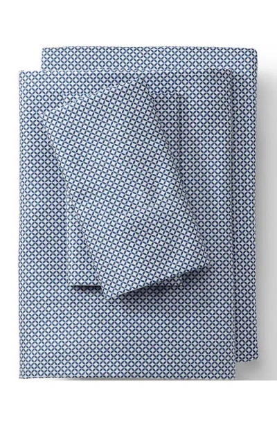 Lands' End Supima Cotton No Iron Sateen Printed Pillowcases In Ivory/mariner Blue Geo Stripe