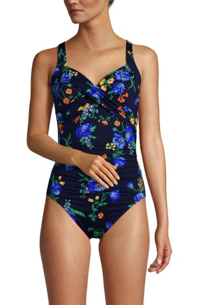 Lands' End Sweetheart Underwire Wrap One Piece Swimsuit In Black