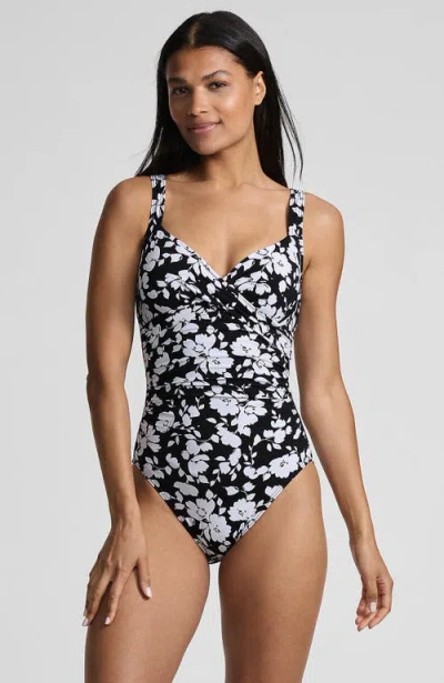 Lands' End Sweetheart Underwire Wrap One Piece Swimsuit In Black