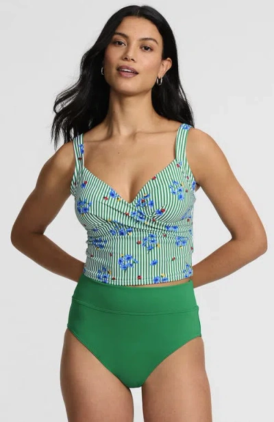 Lands' End Sweetheart Wrap Midkini Top In Floral/vibrant Clover Stripe
