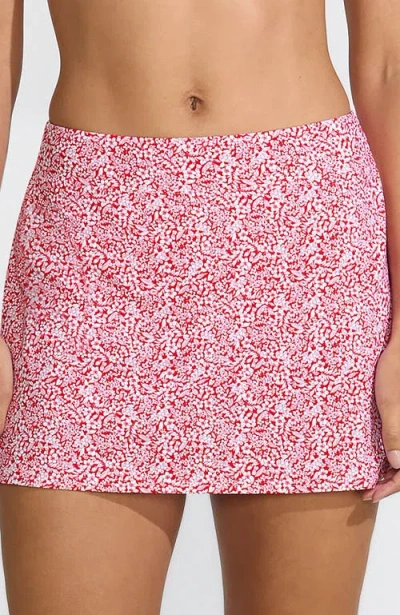 Lands' End Swim Skirt Swim Bottoms In Coral Rose/white Ditsy Lilies
