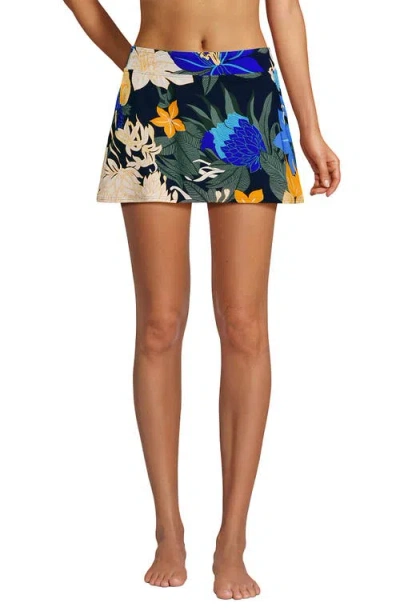 Lands' End Tummy Control Skirt Swim Bottoms In Navy Multi Floral Blooms