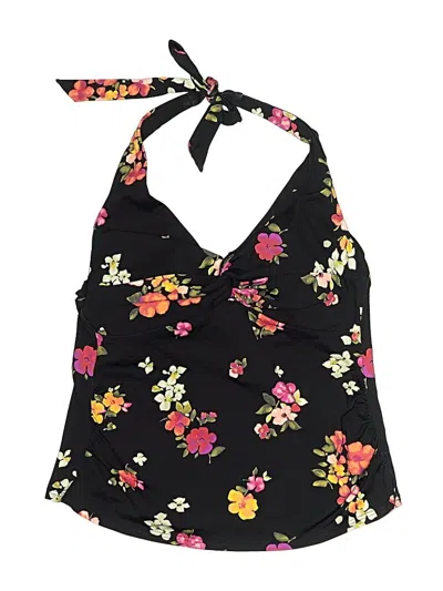 Pre-owned Lands' End Swimsuit Top Black Floral Pattern Swimwear