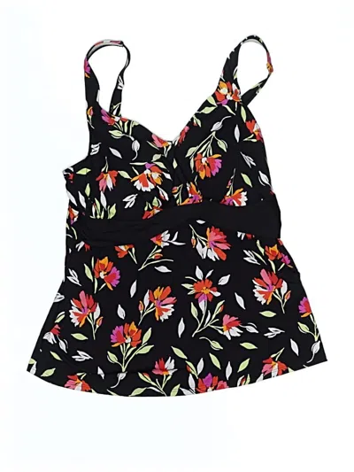 Pre-owned Lands' End Swimsuit Top Black Floral Pattern Swimwear