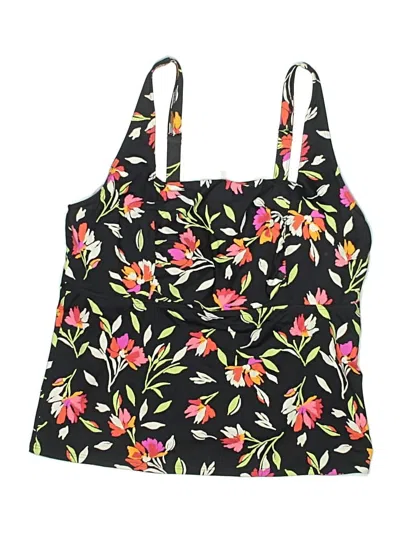 Pre-owned Lands' End Swimsuit Top Black Floral Pattern Swimwear