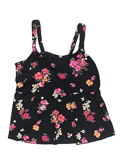Pre-owned Lands' End Swimsuit Top Black Floral Pattern Swimwear