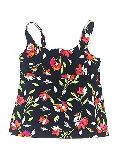 Pre-owned Lands' End Swimsuit Top Black Floral Pattern Swimwear