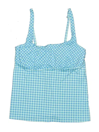 Pre-owned Lands' End Swimsuit Top Blue Checkered/gingham Pattern Swimwear