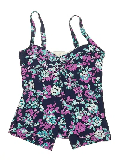 Pre-owned Lands' End Swimsuit Top Blue Floral Pattern Swimwear