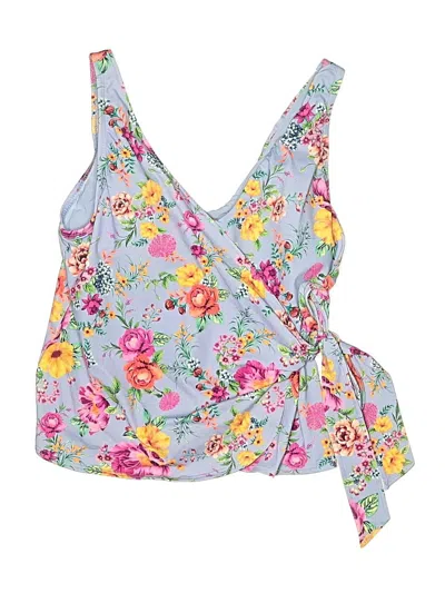 Pre-owned Lands' End Swimsuit Top Blue Floral Pattern Swimwear