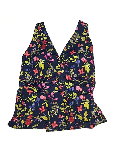 Pre-owned Lands' End Swimsuit Top Blue Floral Pattern Swimwear
