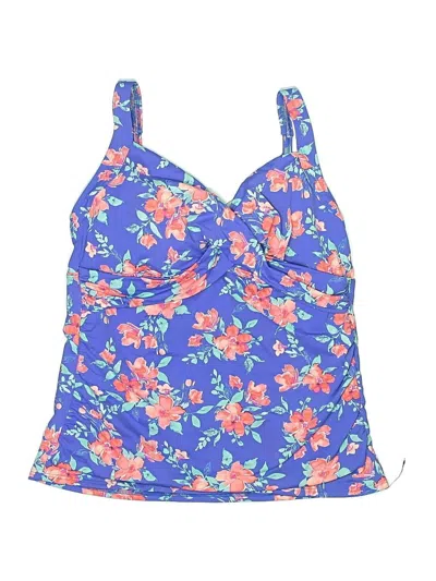Pre-owned Lands' End Swimsuit Top Blue Floral Pattern Swimwear