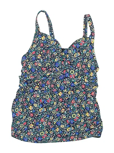 Pre-owned Lands' End Swimsuit Top Blue Floral Pattern Swimwear