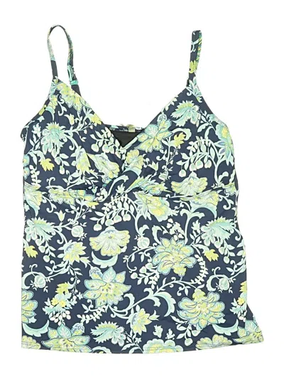 Pre-owned Lands' End Swimsuit Top Blue Floral Pattern Swimwear