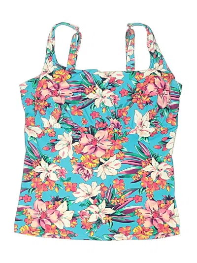 Pre-owned Lands' End Swimsuit Top Blue Floral Pattern Swimwear