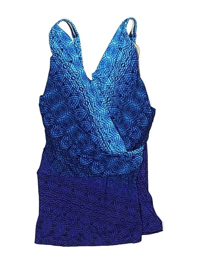 Pre-owned Lands' End Swimsuit Top Blue Paisley Pattern Swimwear
