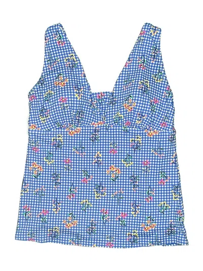 Pre-owned Lands' End Swimsuit Top Blue Print Pattern Swimwear