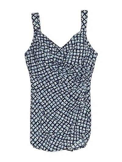 Pre-owned Lands' End Swimsuit Top Blue Print Pattern Swimwear