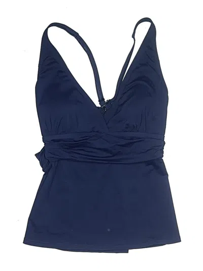 Pre-owned Lands' End Swimsuit Top Blue Solid Pattern Halter Neckline Swimwear