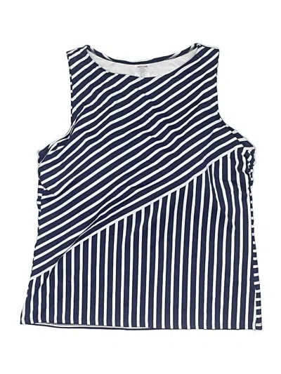 Pre-owned Lands' End Swimsuit Top Blue Stripes Pattern Boatneck Swimwear