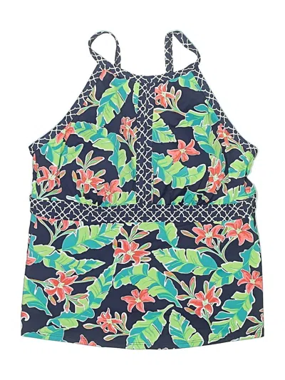 Pre-owned Lands' End Swimsuit Top Blue Tropical Pattern Swimwear