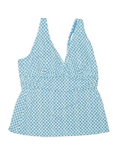 Pre-owned Lands' End Swimsuit Top Blue Tweed Pattern Sweetheart Neckline Swimwear