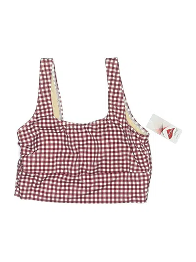 Pre-owned Lands' End Swimsuit Top Burgundy Checkered/gingham Pattern Swimwear