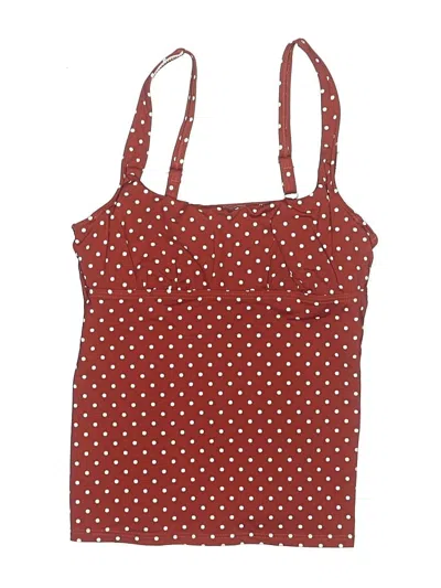 Pre-owned Lands' End Swimsuit Top Burgundy Polka Dots Pattern Swimwear