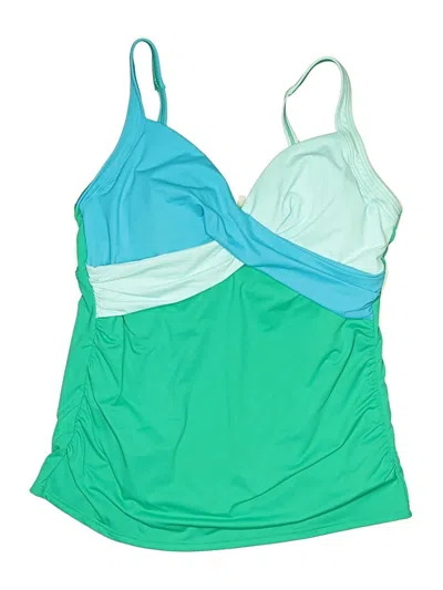 Pre-owned Lands' End Swimsuit Top Green Color Block Pattern Swimwear