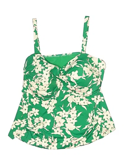 Pre-owned Lands' End Swimsuit Top Green Floral Pattern Swimwear