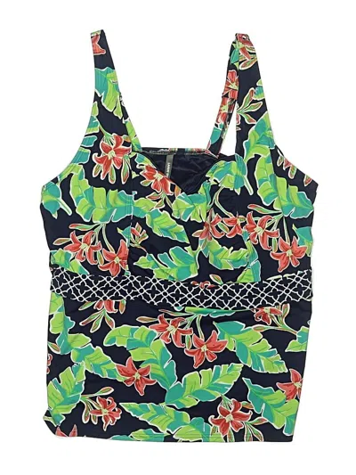 Pre-owned Lands' End Swimsuit Top Green Print Pattern Swimwear