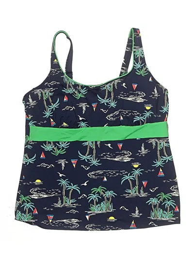 Pre-owned Lands' End Swimsuit Top Green Print Pattern Swimwear