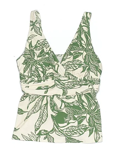Pre-owned Lands' End Swimsuit Top Green Print Pattern Swimwear