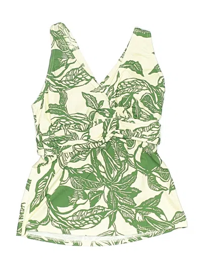 Pre-owned Lands' End Swimsuit Top Green Print Pattern V-neck Swimwear